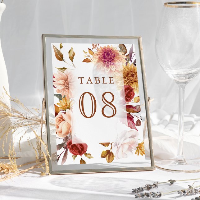 Tarjeta De Mesa Rústico Boda floral de Terracota Borgoña (Subido por el creador)