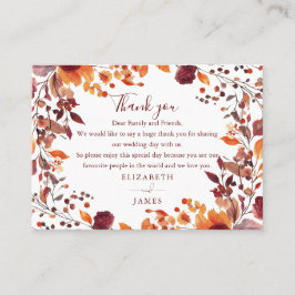 Tarjeta De Mesa Rústico Boda floral otoño otoño gracias