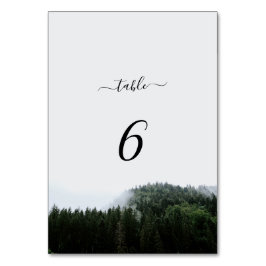 Tarjeta De Mesa Rústico Boda Forestal Rain Foggy Pine Trees