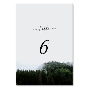 Tarjeta De Mesa Rústico Boda Forestal Rain Foggy Pine Trees