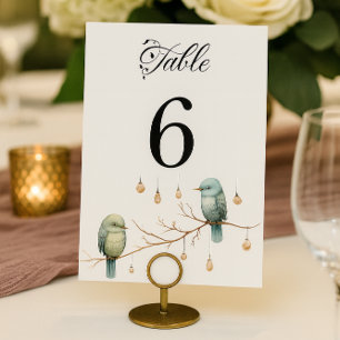 Tarjeta De Mesa Rústico Boda romántico de los pájaros de los bosqu