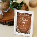 Tarjeta De Mesa Rústico Boda Wood String Luces Lace<br><div class="desc">Tarjeta de mesa de encaje de cuerda de madera de Boda rústico</div>