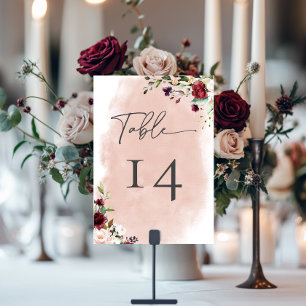 Tarjeta De Mesa Rústico Borgoña y Boda de rosas rosadas de Rubor