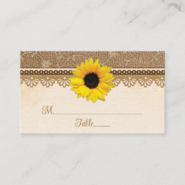 Tarjeta De Mesa Rústico Burlap Lace Wood Sunflower Boda