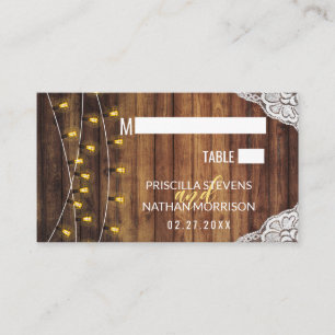 Tarjeta De Mesa Rústico Country String ilumina el Boda de Wood Lac