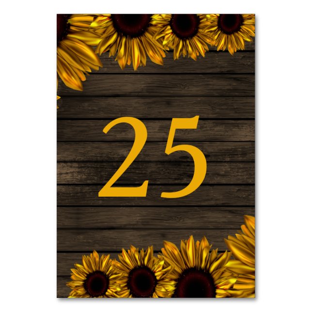 Tarjeta De Mesa Rústico Country Sunflowers Barn Wood número de mes (Anverso)