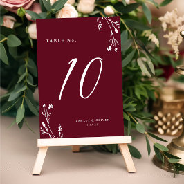 Tarjeta De Mesa Rústico elegante Burgundy Wildflowers Boho Boda
