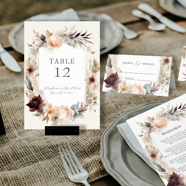 Tarjeta De Mesa Rústico elegante caída Boda de BOHO floral silenci (Subido por el creador)