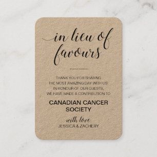 Tarjeta De Mesa Rústico En Lugar De Favor Boda De Donación