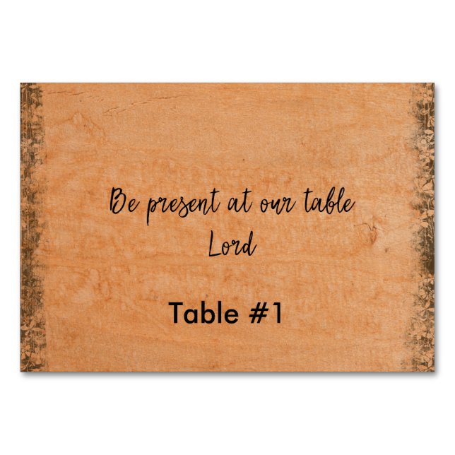 Tarjeta De Mesa Rústico: Estar presente en nuestra mesa, Señor (Anverso)