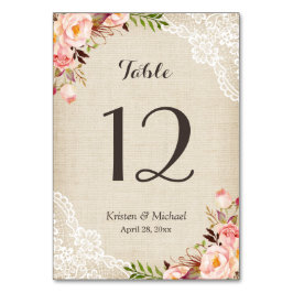Tarjeta De Mesa Rústico Floral Burlap Lace Table Número