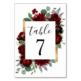 Tarjeta De Mesa Rústico floral rojo y dorado Boda blanco elegante