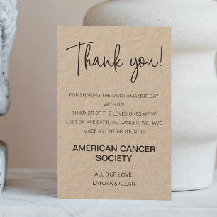 Tarjeta De Mesa Rústico Gracias Donar Al Boda De Caridad