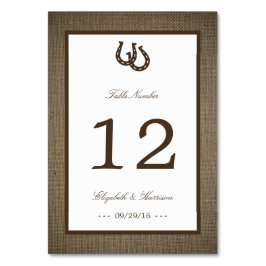 Tarjeta De Mesa Rústico Herradura Del País En El Boda Burlap