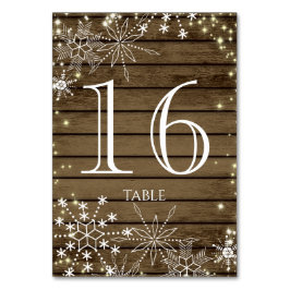 Tarjeta De Mesa Rústico número de tabla de copos de nieve y espuma