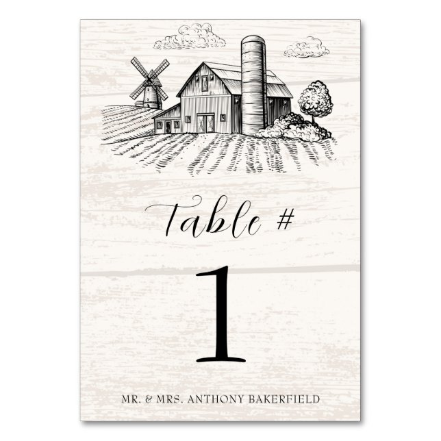 Tarjeta De Mesa Rústico País Boda del Barn Occidental (Anverso)