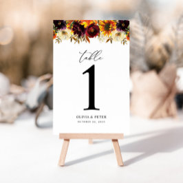 Tarjeta De Mesa Rústico Rosa de girasol Borgoña Boda floral otoño