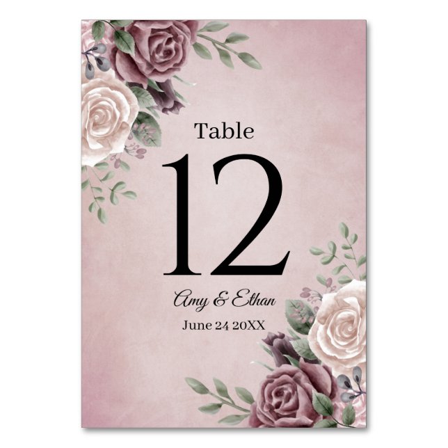 Tarjeta De Mesa Rústico Rosa Floral PinkTable Número (Anverso)