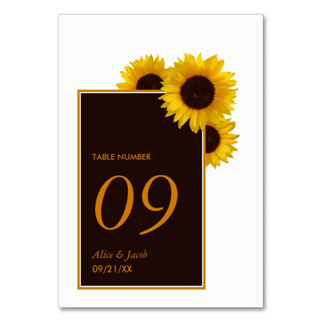 Tarjeta De Mesa Rústicos girasoles rurales - Boda floral (Anverso)