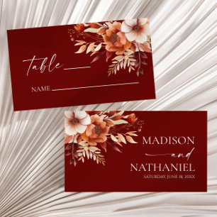 Tarjeta De Mesa Rusty Burgundy Brown Boda de Flor Floral