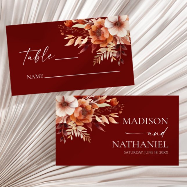 Tarjeta De Mesa Rusty Burgundy Brown Boda de Flor Floral (Subido por el creador)