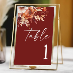 Tarjeta De Mesa Rusty Burgundy Brown Boda de Flor Floral