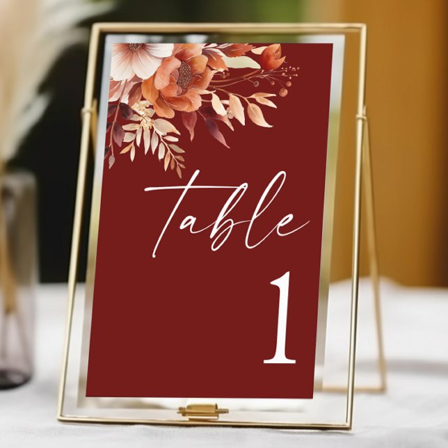Tarjeta De Mesa Rusty Burgundy Brown Boda de Flor Floral (Subido por el creador)