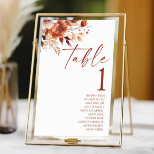 Tarjeta De Mesa Rusty Burgundy Brown Boda de Flor Floral