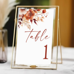 Tarjeta De Mesa Rusty Burgundy Brown Boda de Flor Floral