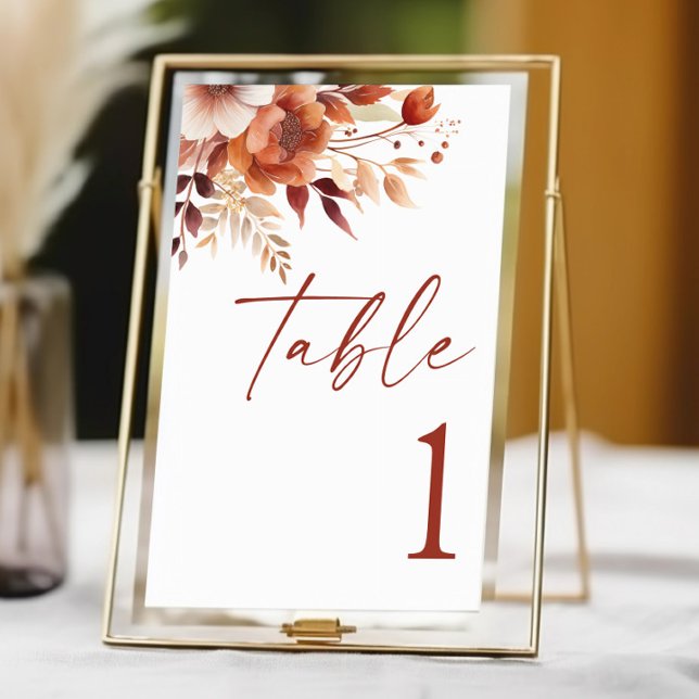 Tarjeta De Mesa Rusty Burgundy Brown Boda de Flor Floral (Subido por el creador)