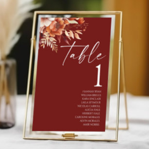Tarjeta De Mesa Rusty Burgundy Brown Boda de Flor Floral