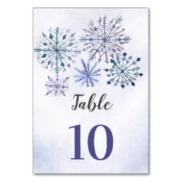Tarjeta De Mesa Rutic Watercolor Snowflakes Blue Winter Wedding