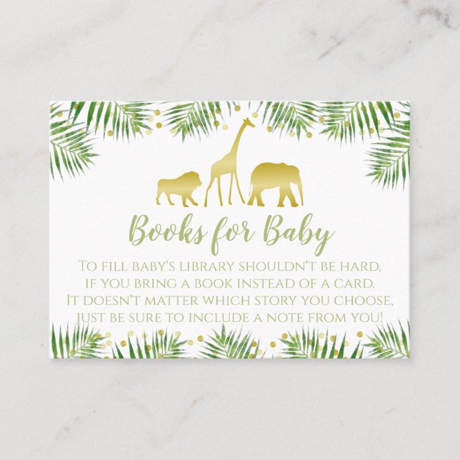 Tarjeta De Mesa Safari dorada Baby Shower trae un libro para la ta (Anverso)