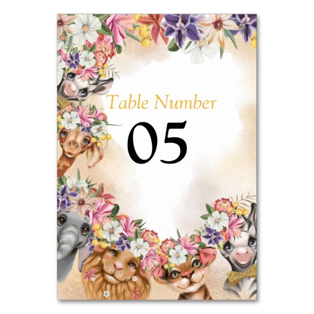 Tarjeta De Mesa Safari Wildone baby ducha invitación oro (Anverso)