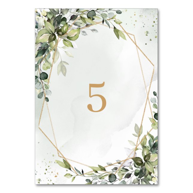 Tarjeta De Mesa Sage gold eucalyptus geometric wedding table sign (Anverso)