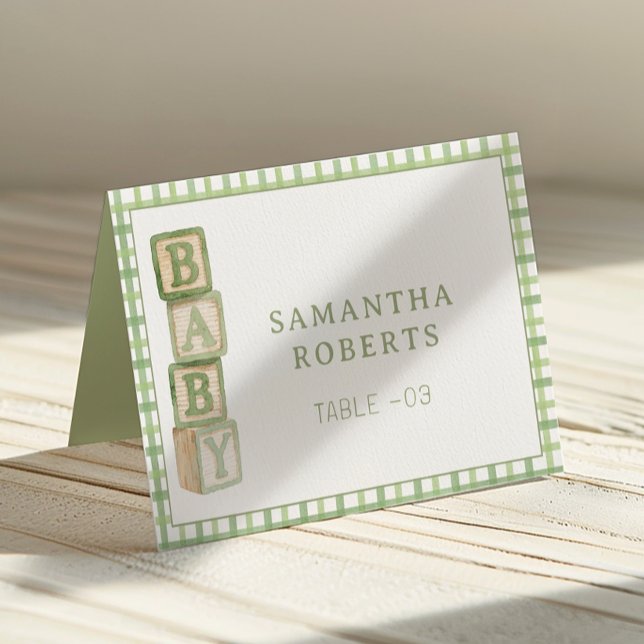 Tarjeta De Mesa Sage Green Baby Blocks Editable Tent Cards (Baby Shower Table Number)