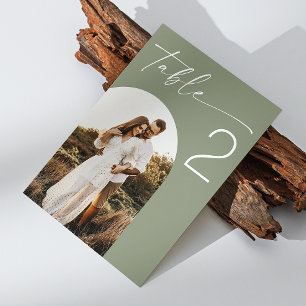 Tarjeta De Mesa Sage Green Boda   Elegante foto de arco Minimalist