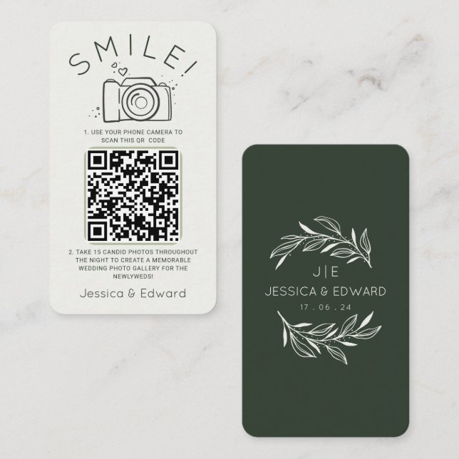 Tarjeta De Mesa Sage Green Cream Memorable Photos Qr Code boda (Anverso / Reverso)