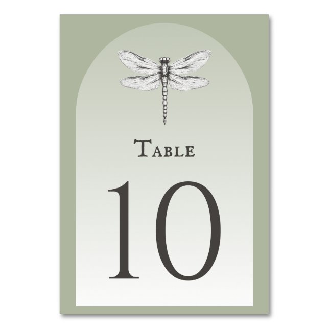 Tarjeta De Mesa Sage Green Dragonfly Boda (Anverso)