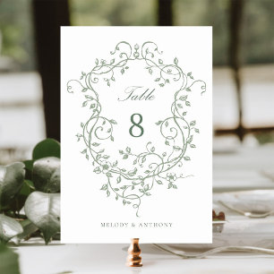 Tarjeta De Mesa Sage Green Elegant Escudo Floral Victoriano Francé