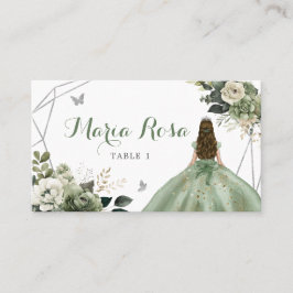 Tarjeta De Mesa Sage Green Floral Geométrica Princesa Quinceañera