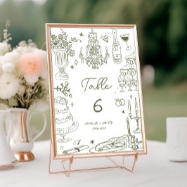 Tarjeta De Mesa Sage Green Hand Drake Whimsical Boda