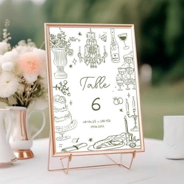 Tarjeta De Mesa Sage Green Hand Drake Whimsical Boda (Subido por el creador)
