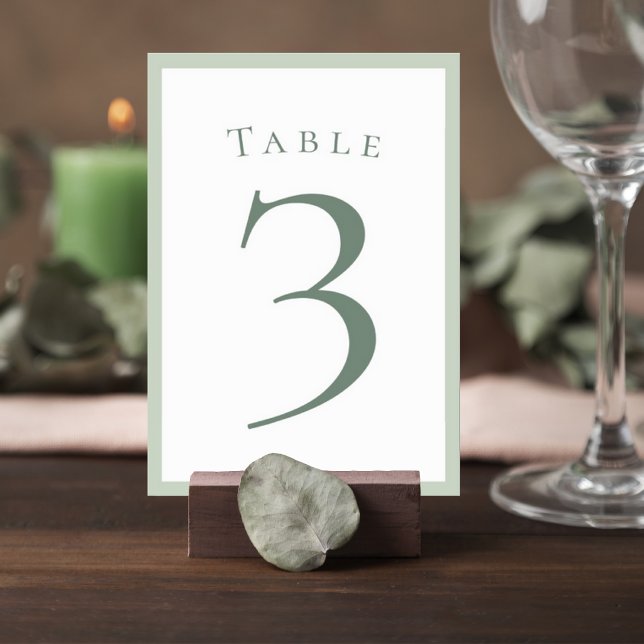Tarjeta De Mesa Sage Green Minimalist Wedding Table Number Card (Subido por el creador)