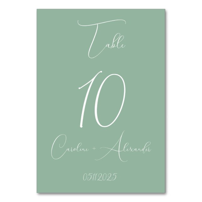 Tarjeta De Mesa Sage Green Modern Elegant Boda Único (Anverso)