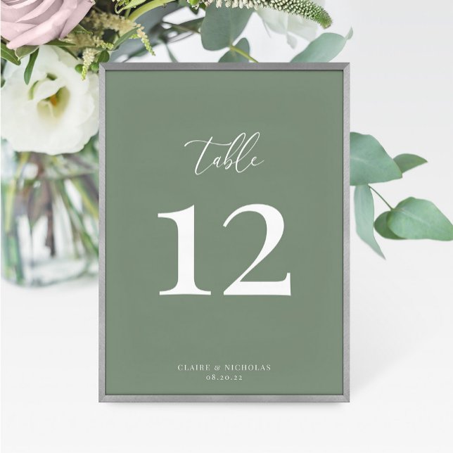 Tarjeta De Mesa Sage Green Modern Elegant Wedding Table Number (Subido por el creador)