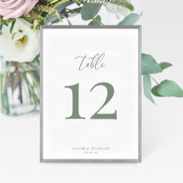 Tarjeta De Mesa Sage Green Modern Elegant Wedding Table Number