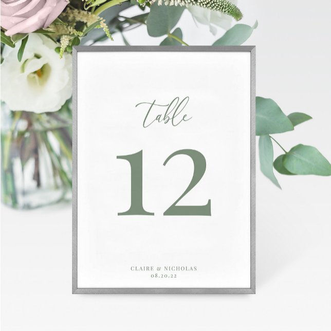 Tarjeta De Mesa Sage Green Modern Elegant Wedding Table Number (Subido por el creador)
