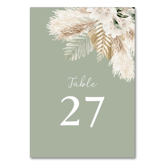 Tarjeta De Mesa sage green pampas césped acuarela boda (Anverso)