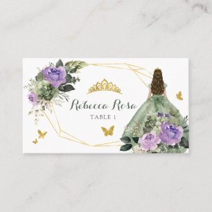 Tarjeta De Mesa Sage Green Purple Quinceañera